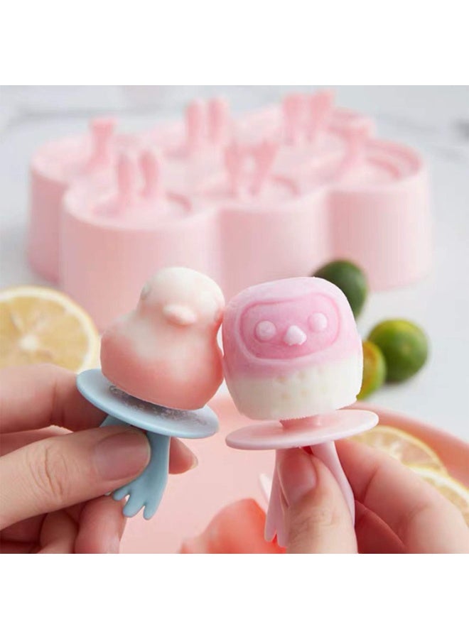 CLENEA Mini Popsicles Molds for Kids Baby, Cute Animal Shapes 6 Cavity Ice Pop Maker, BPA Free Silicone Ice Cream Making Homemade DIY Set, Reusable Ice Pop Molds, With Stick and Anti-drip, Pink - Image 4